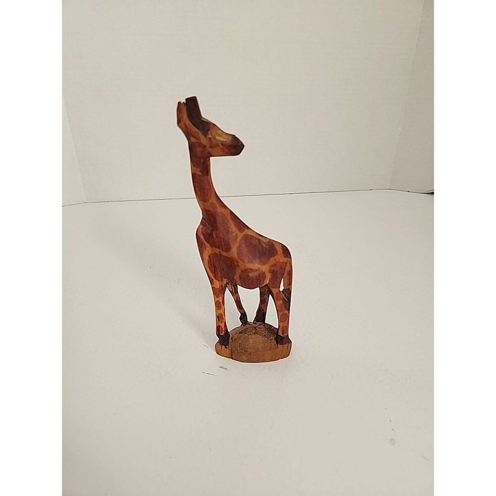 Hand Carved Wooden Painted Giraffe Figure 8 Inches Tall Made In Kenia